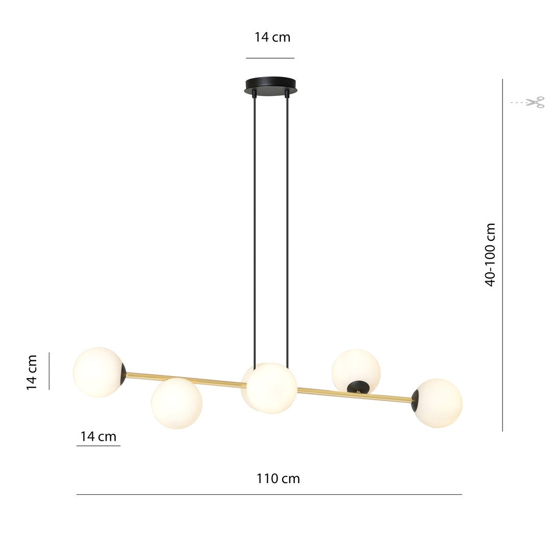 Lustra suspendata GRAVITY 6 neagra cu abajur opal