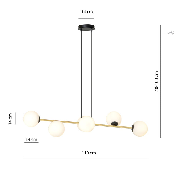 Lustra suspendata GRAVITY 6 neagra cu abajur opal