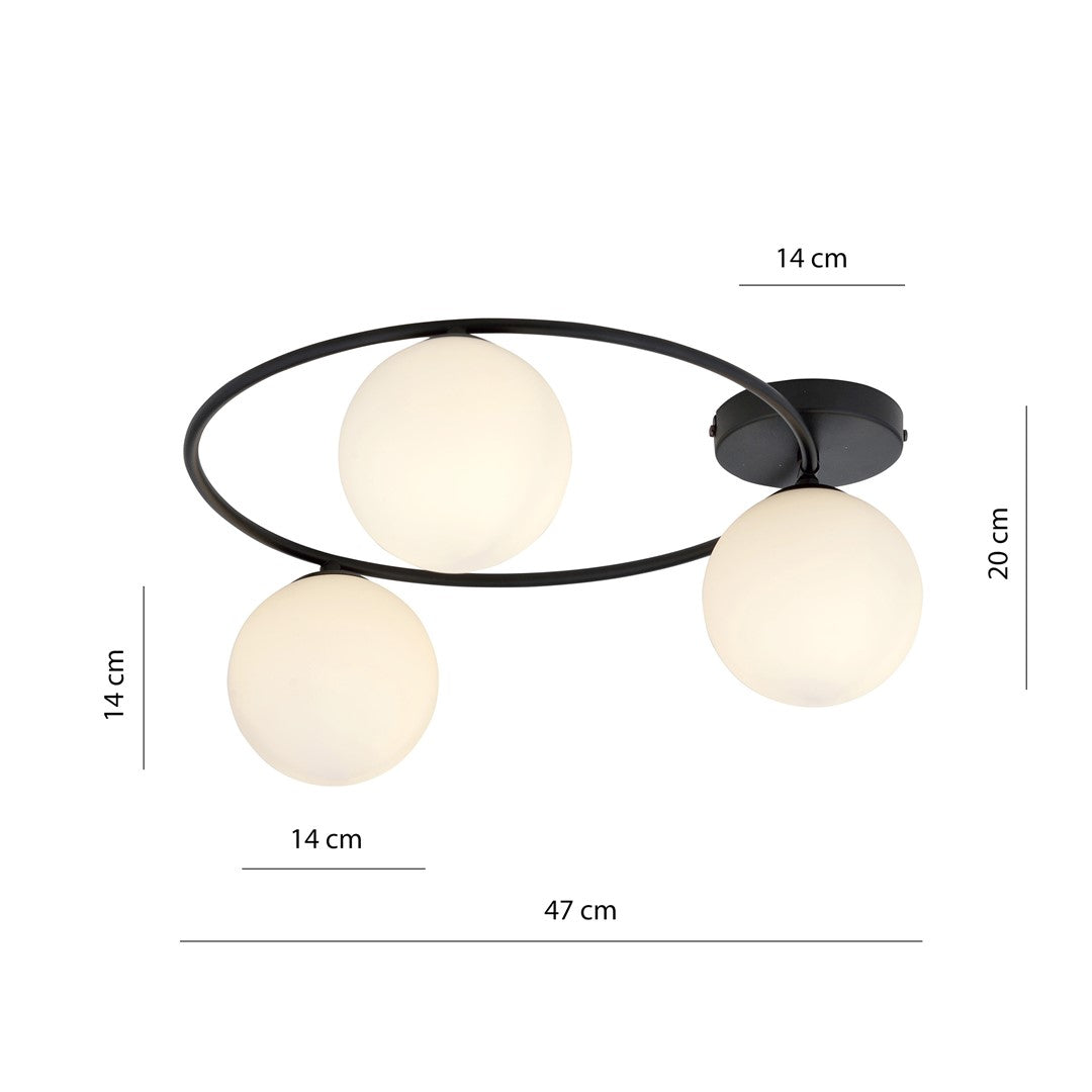 Plafoniera SOPRA 3 neagra cu abajur opal