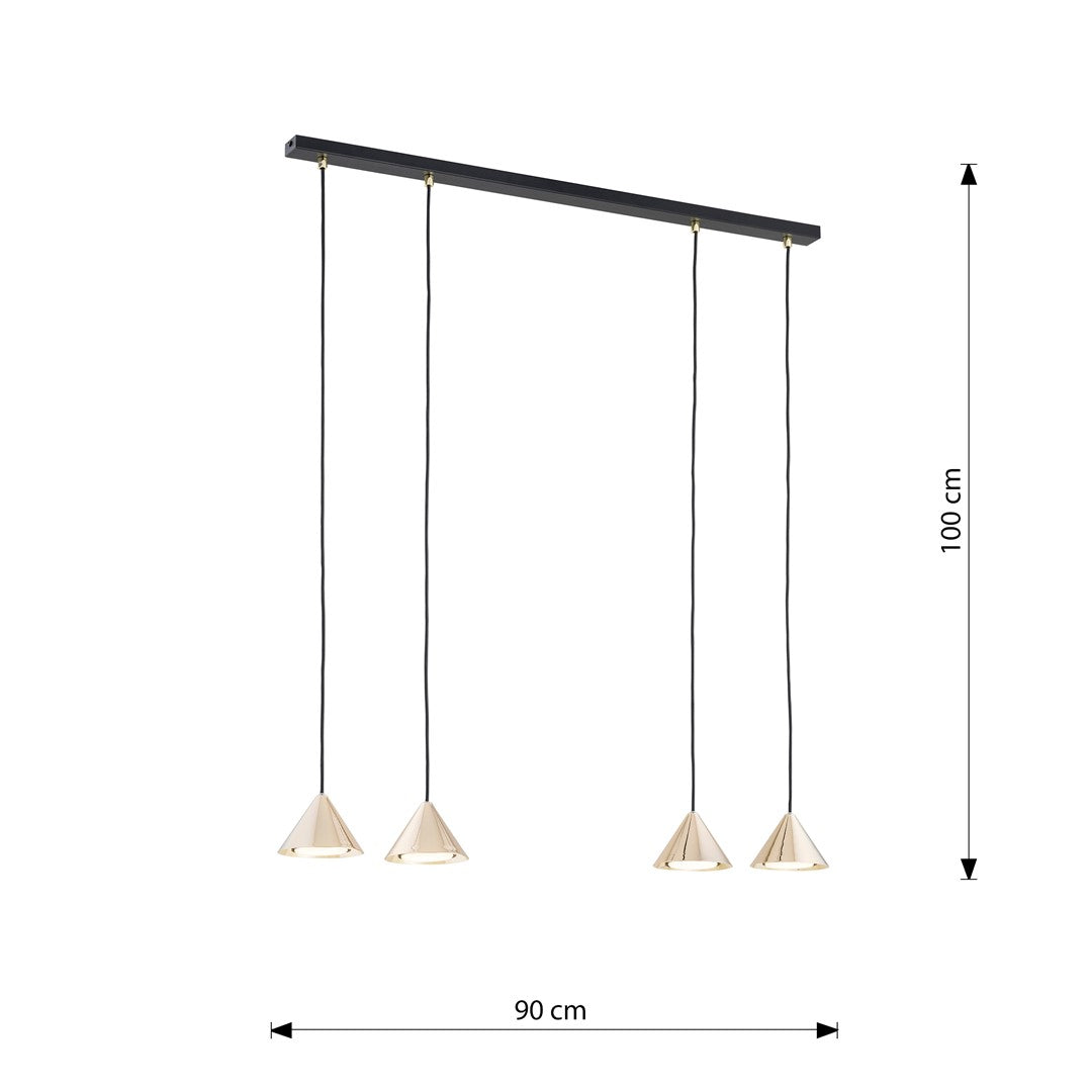 Lustra suspendata cu abajur conic ELIT 4 neagra cu auriu