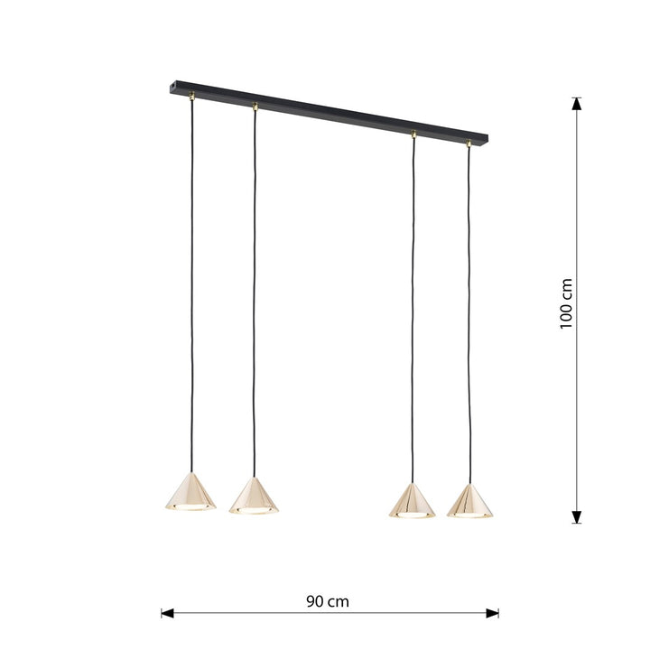 Lustra suspendata cu abajur conic ELIT 4 neagra cu auriu