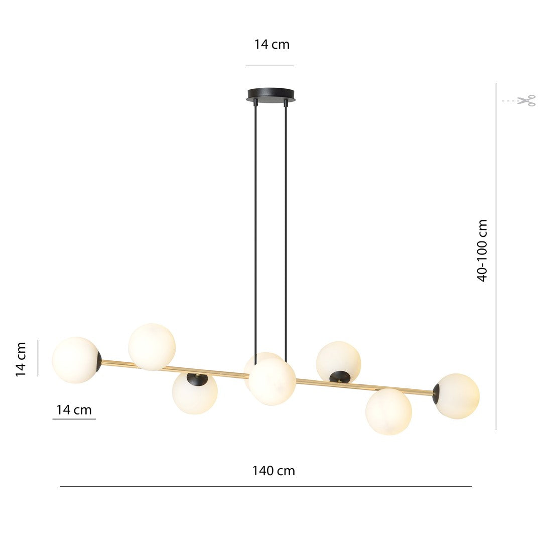 Lustra suspendata GRAVITY 8 neagra cu abajur opal