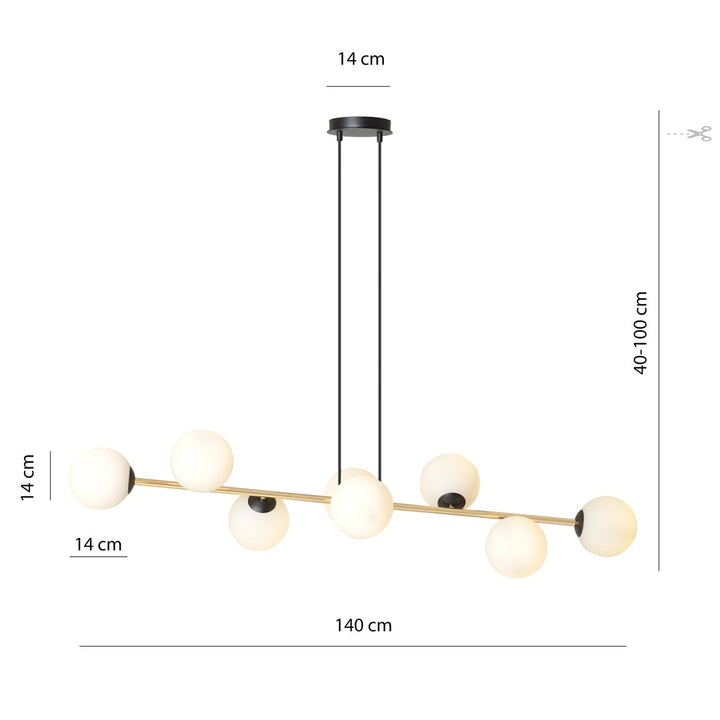 Lustra suspendata GRAVITY 8 neagra cu abajur opal