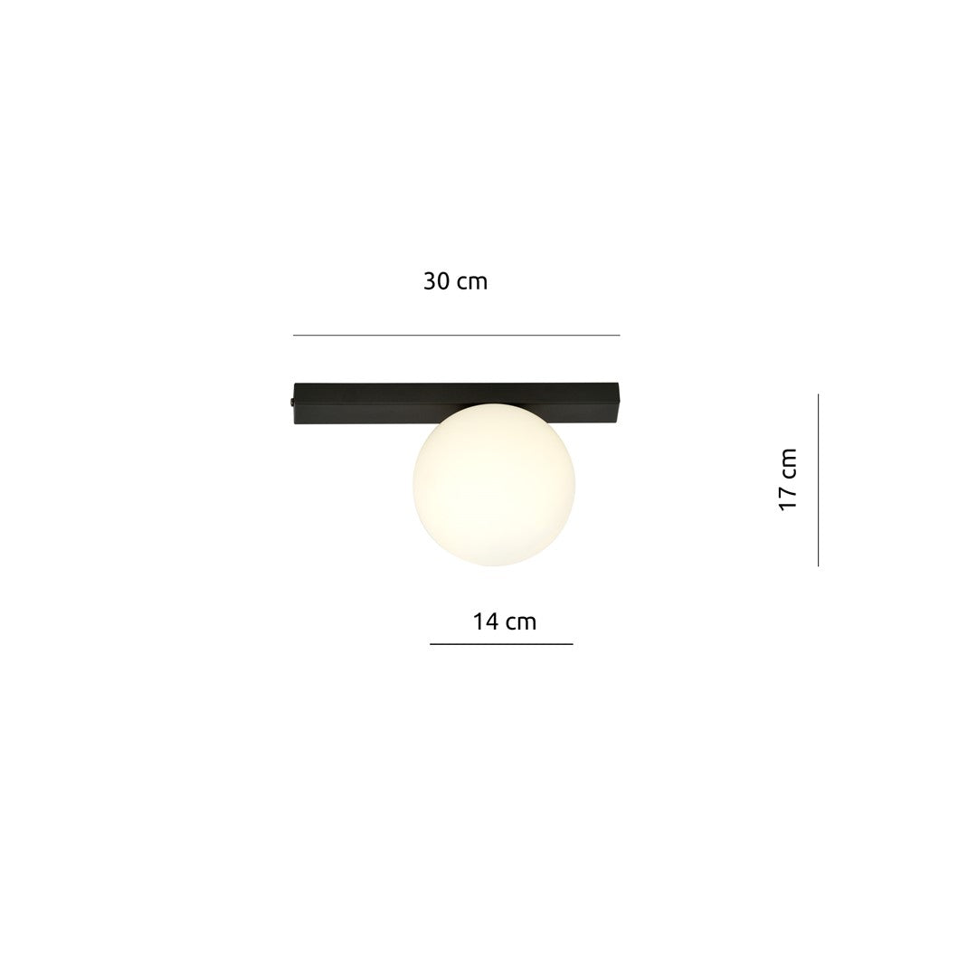 Plafoniera FIT 1 neagra cu abajur opal
