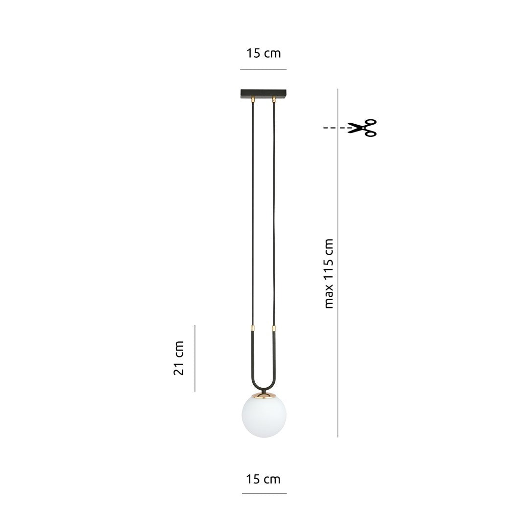 Pendul GLAM 1 negru cu abajur opal