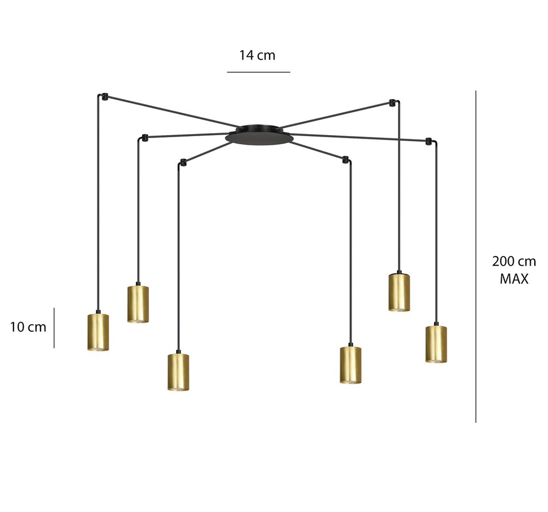 Lustra suspendata TRAKER 6 neagra/auriu