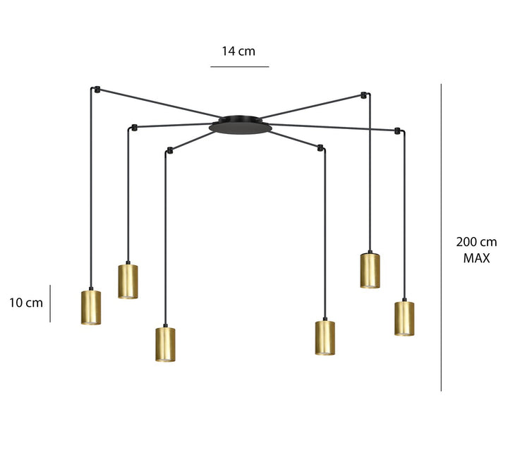 Lustra suspendata TRAKER 6 neagra/auriu