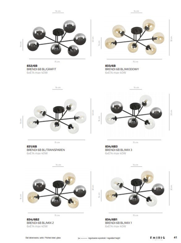 Plafoniera BRENDI 6B neagra MIX 3