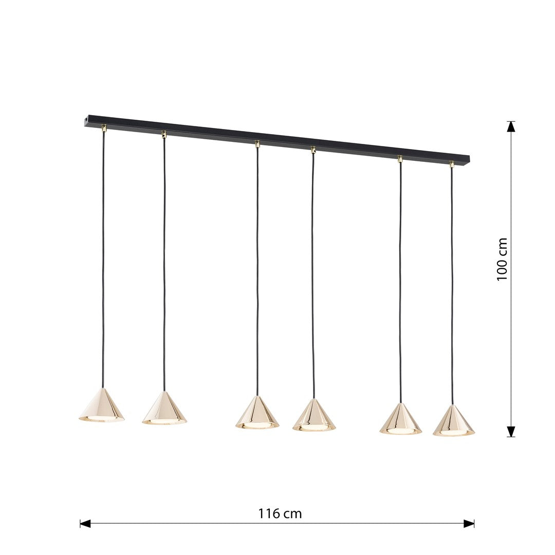 Lustra suspendata cu abajur conic ELIT 6 neagra cu auriu
