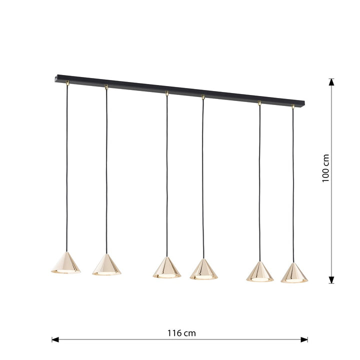 Lustra suspendata cu abajur conic ELIT 6 neagra cu auriu