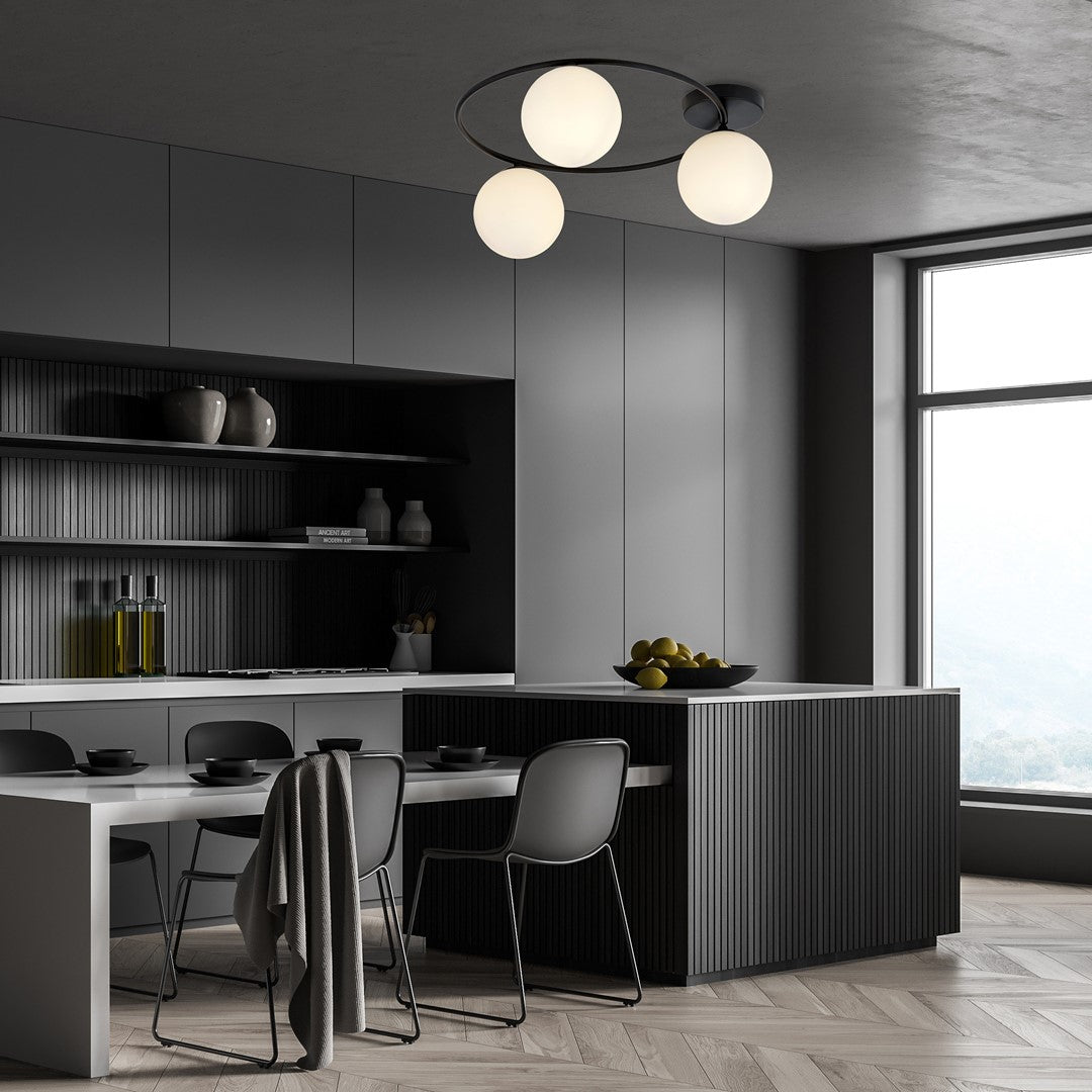 Plafoniera SOPRA 3 neagra cu abajur opal