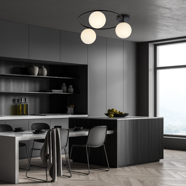 Plafoniera SOPRA 3 neagra cu abajur opal