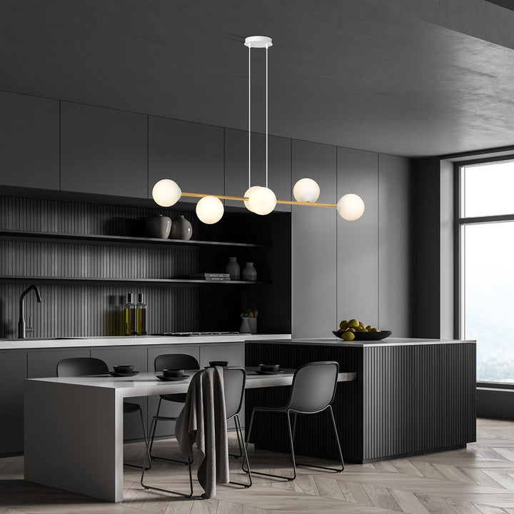 Lustra suspendata GRAVITY 6 alba auriu