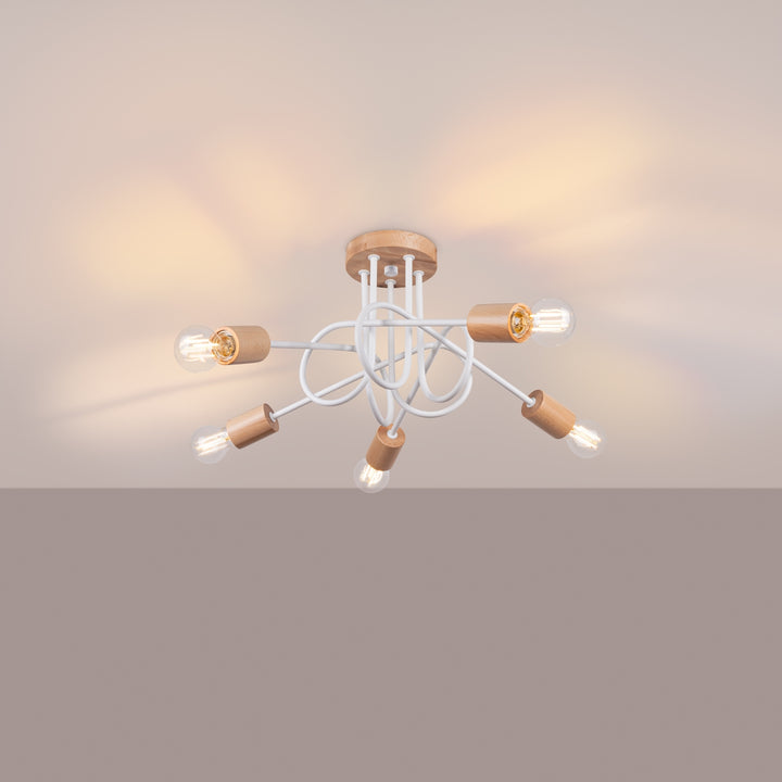 Candelabru cu elemente din lemn EMBER 5 alb