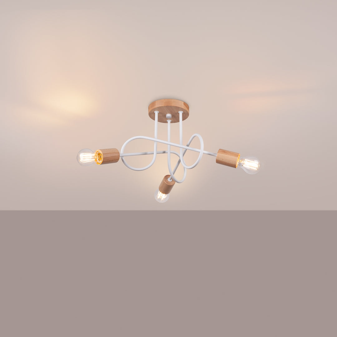 Candelabru cu elemente din lemn EMBER 3 alb
