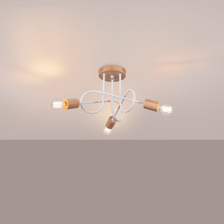 Candelabru cu elemente din lemn EMBER 3 alb