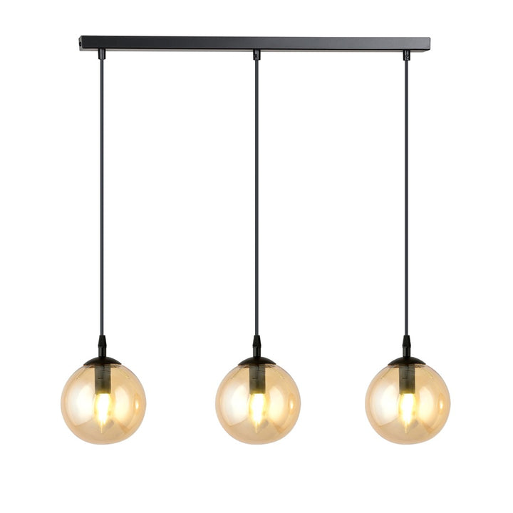Lustra suspendata cu 3 pendule COSMO 3 neagra cu abajur chihlimbar