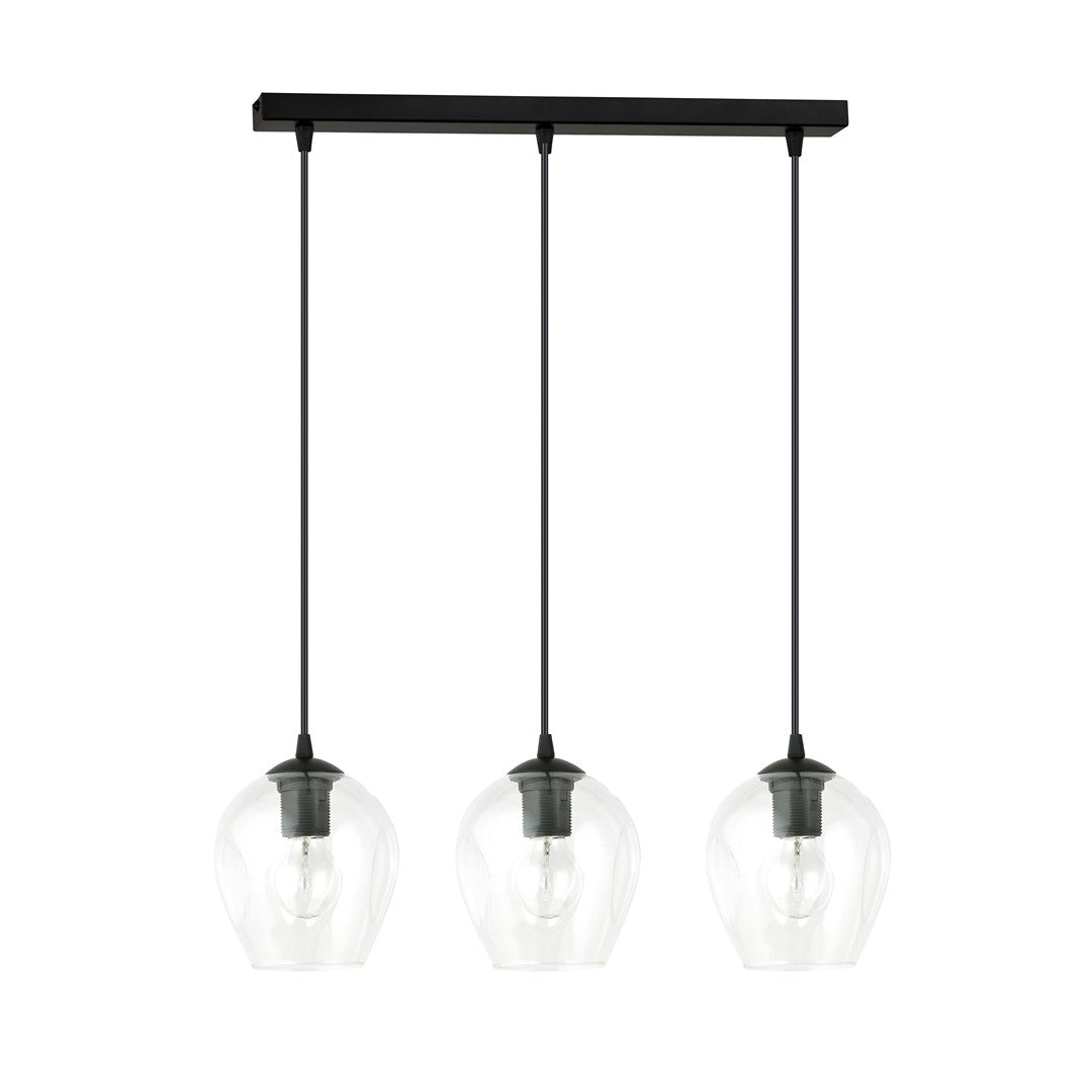 Lustra suspendata ISTAR 3 neagra cu abajur transparent