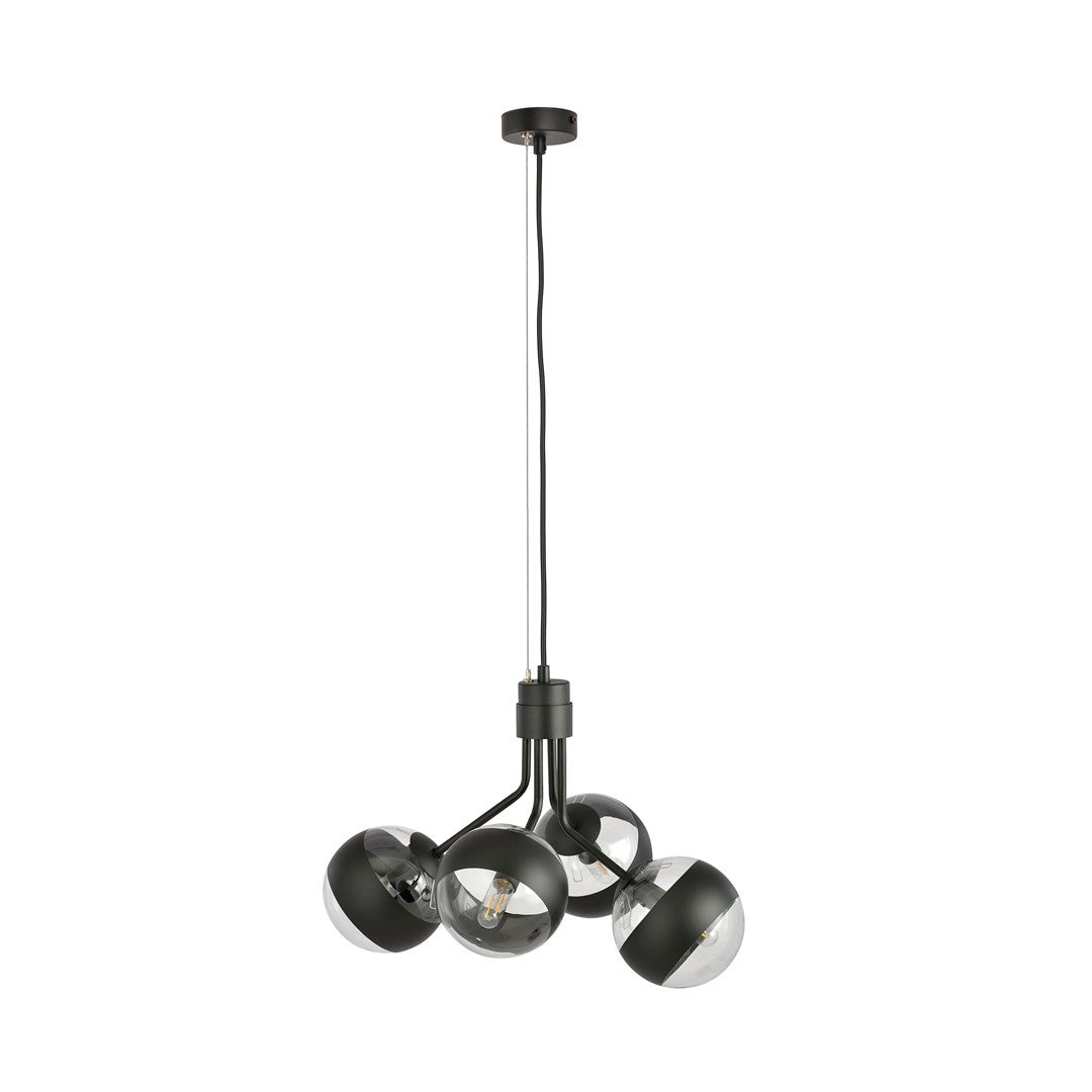 Lustra suspendata NOVA 4 neagra cu abajur dungat