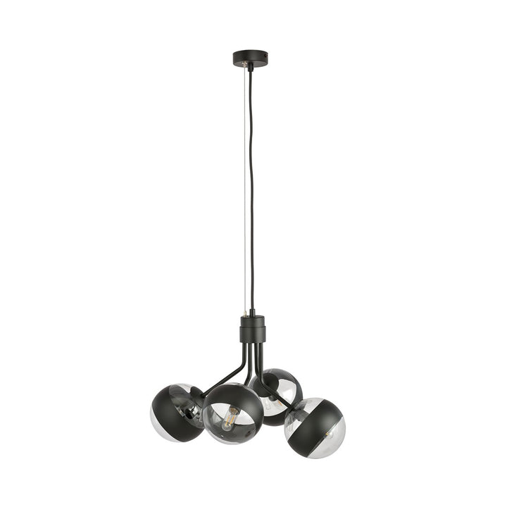 Lustra suspendata NOVA 4 neagra cu abajur dungat