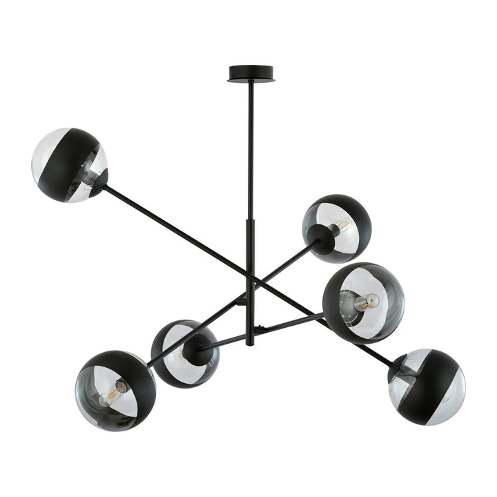 Lustra LINEAR 6 neagra cu abajur dungat