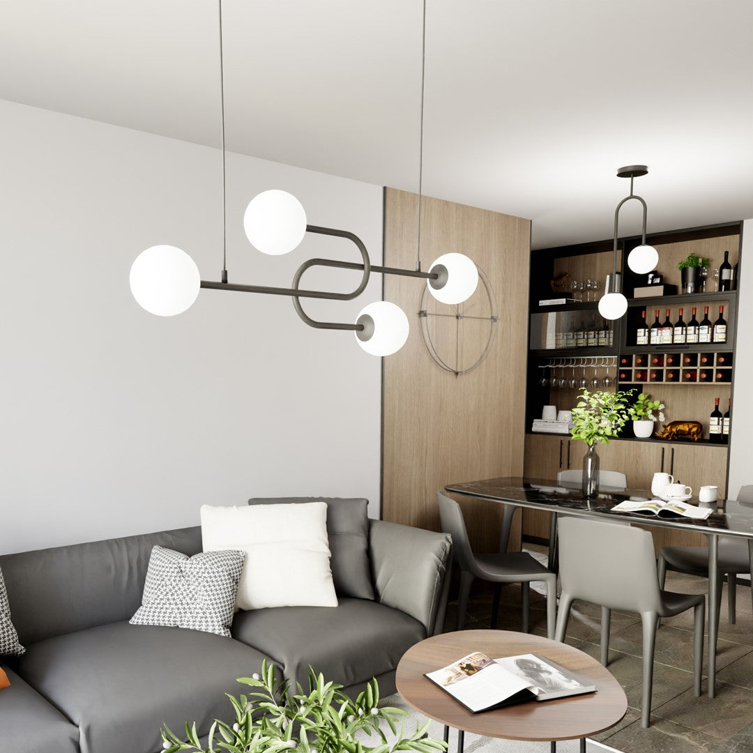 Lustra ATRIA 4 neagra cu abajur opal