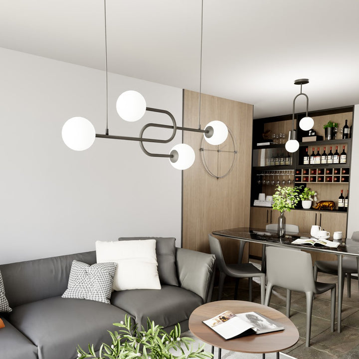 Lustra ATRIA 4 neagra cu abajur opal