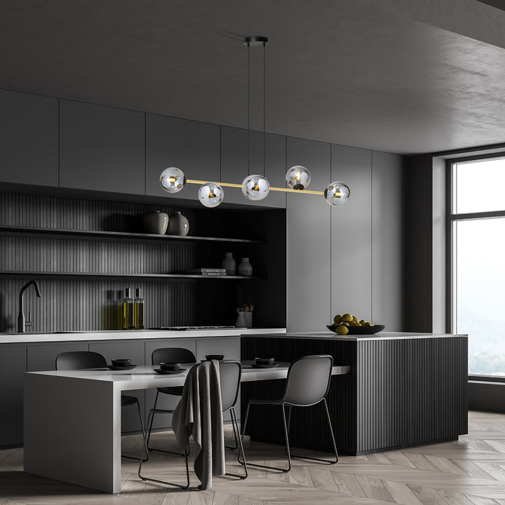 Lustra suspendata GRAVITY 6 neagra cu abajur grafit