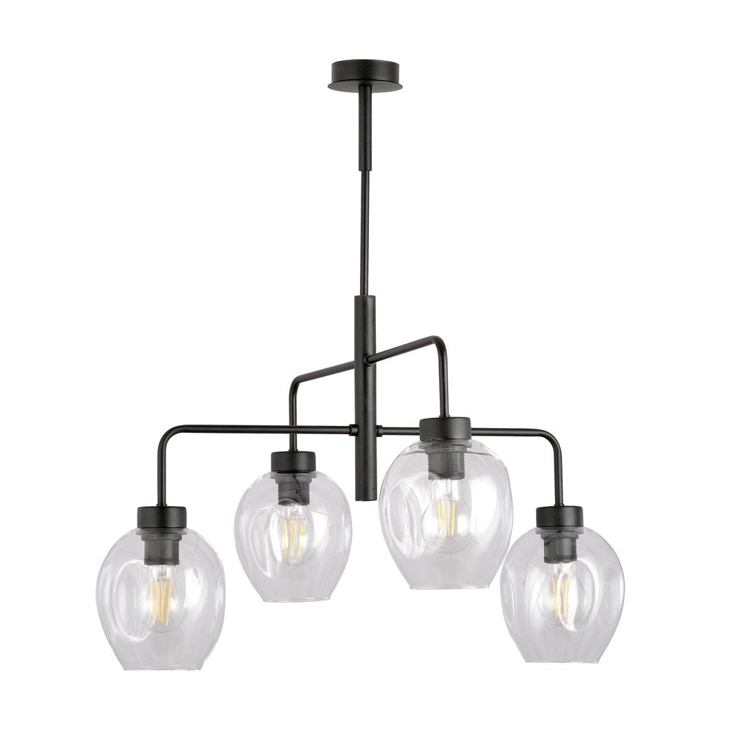 Lustra LUKKA 4 neagra cu abajur transparent