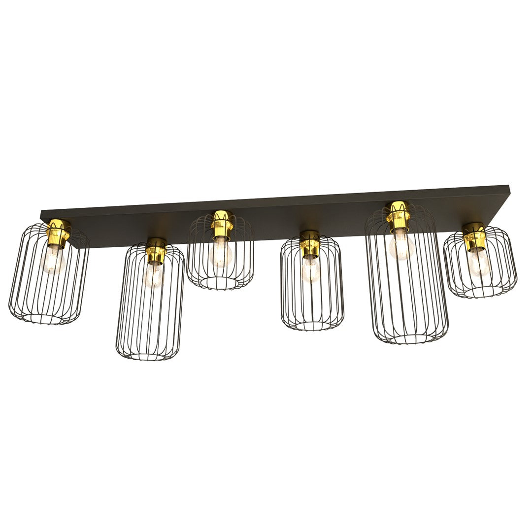 Plafoniera BARN 6 negru cu auriu