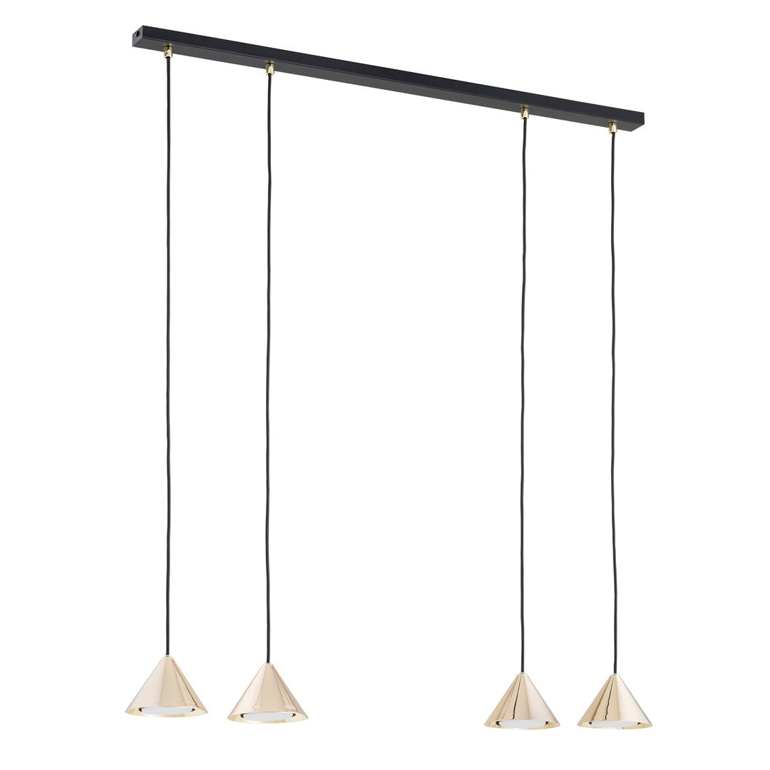 Lustra suspendata cu abajur conic ELIT 4 neagra cu auriu