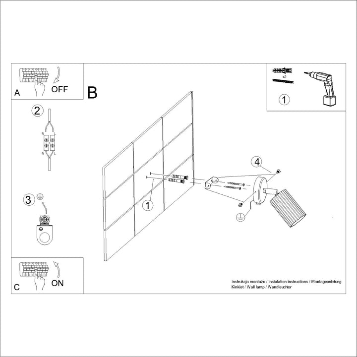 Lampa de perete KARBON aurie cu intrerupator
