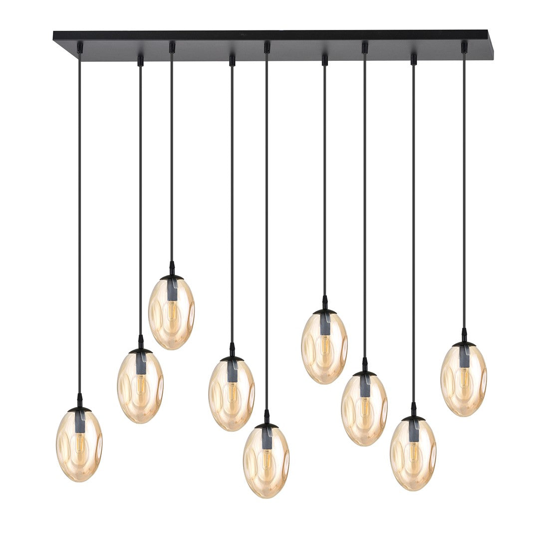 Lustra suspendata ASTRAL 9 neagra cu abajur chihlimbar