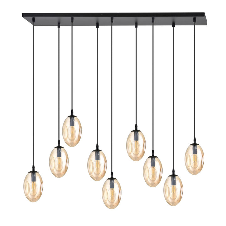 Lustra suspendata ASTRAL 9 neagra cu abajur chihlimbar