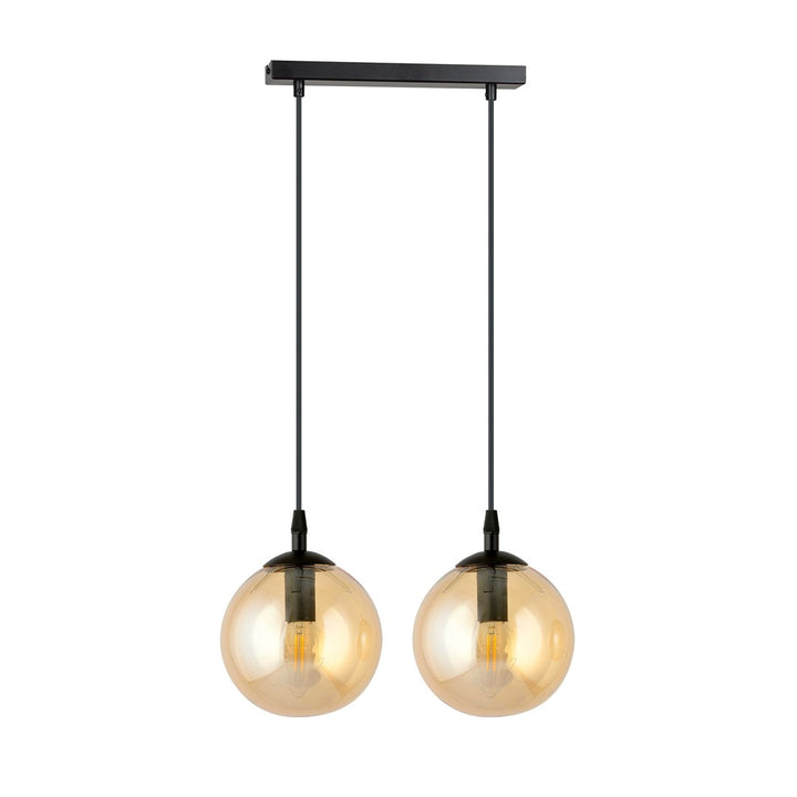 Lustra suspendata cu 2 pendule COSMO 2 neagra cu abajur chihlimbar