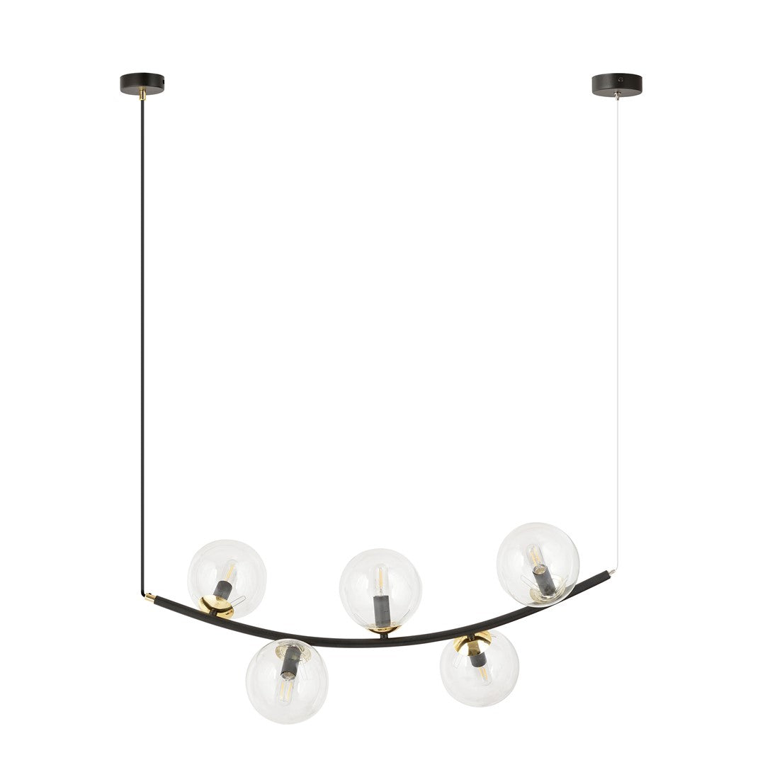 Lustra suspendata RITZ 5 neagra cu abajur transparent