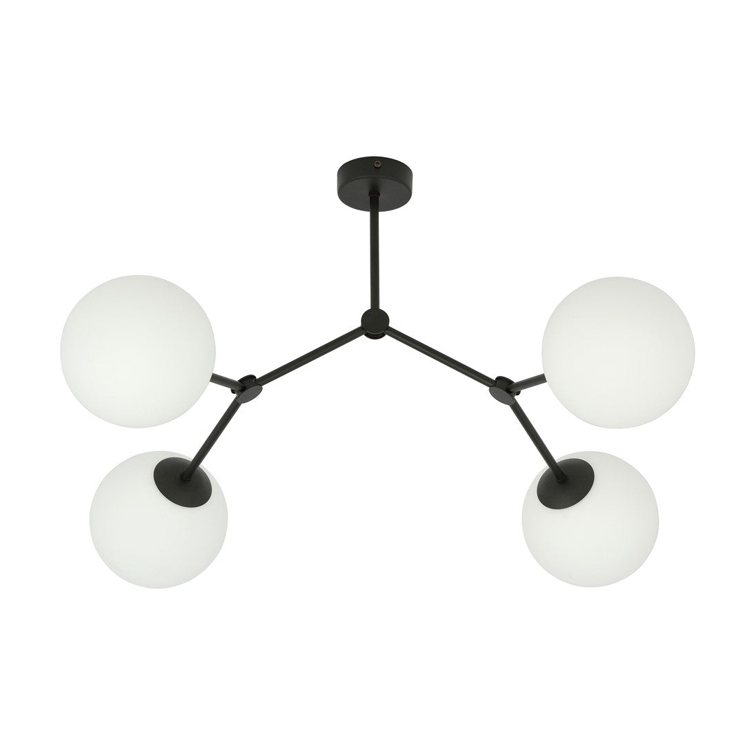 Plafoniera SPACE 4 neagra cu abajur opal