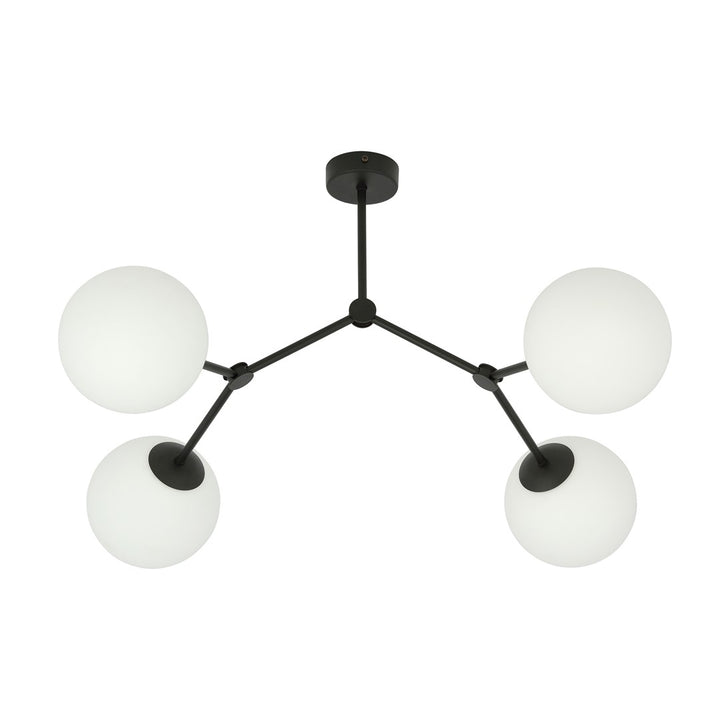 Plafoniera SPACE 4 neagra cu abajur opal