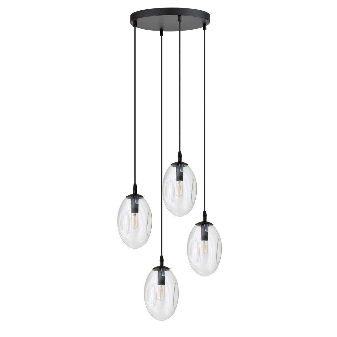 Lustra suspendata ASTRAL 4 neagra PREMIUM cu abajur transparent