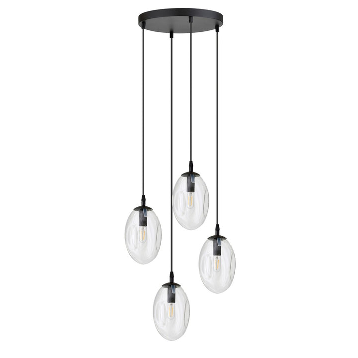 Lustra suspendata ASTRAL 4 neagra PREMIUM cu abajur transparent