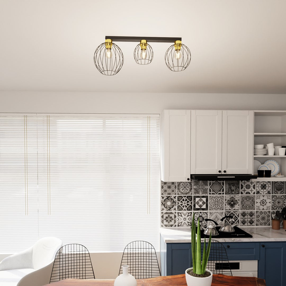 Plafoniera NEST 3 neagra cu auriu