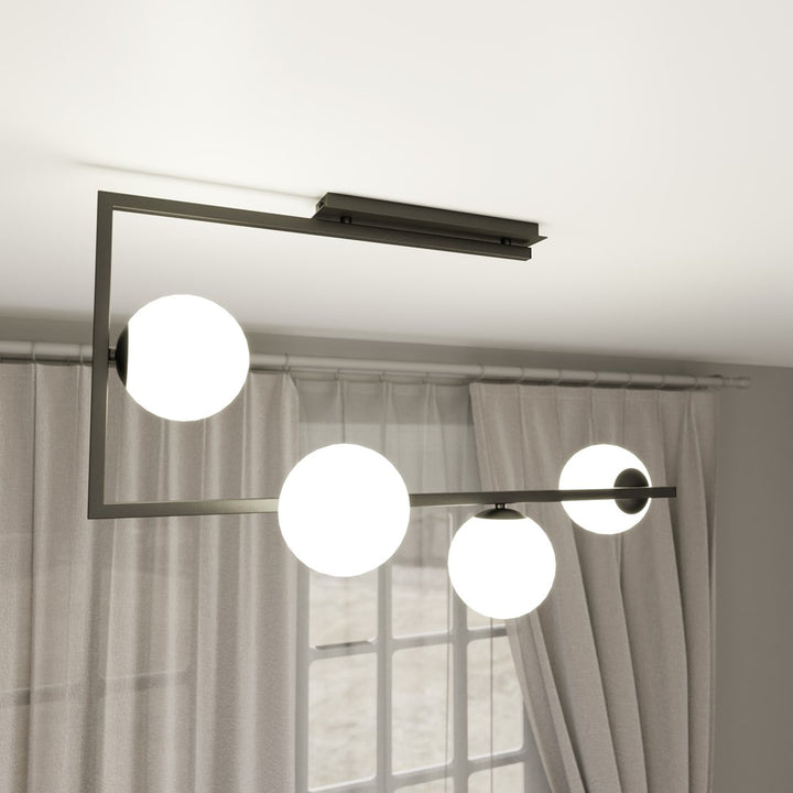 Plafoniera SOMA 4 neagra cu abajur opal