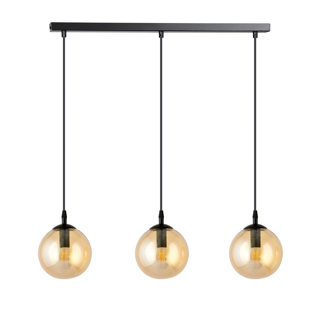 Lustra suspendata cu 3 pendule COSMO 3 neagra cu abajur chihlimbar