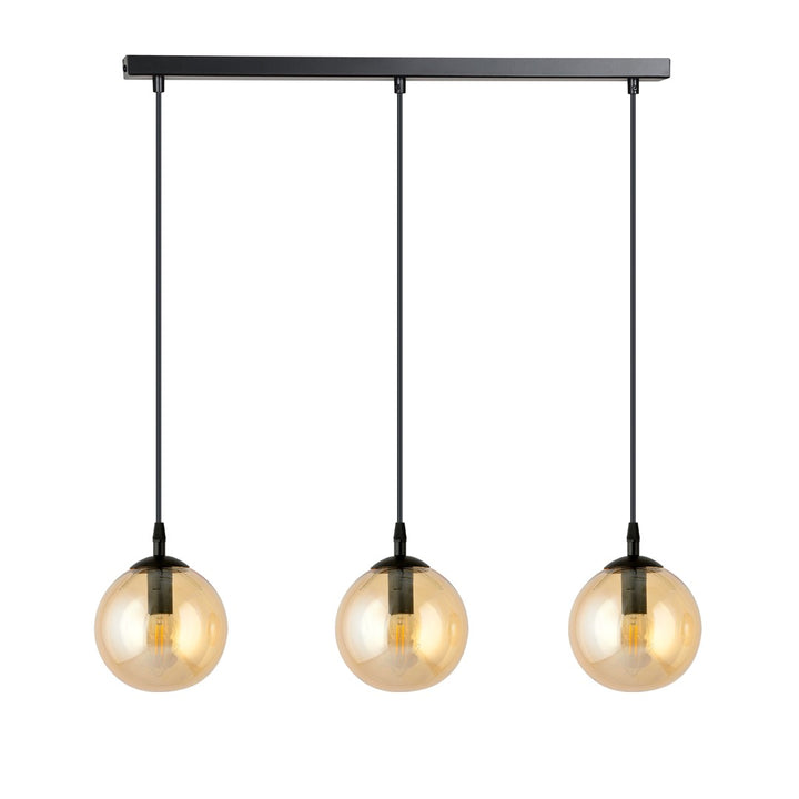 Lustra suspendata cu 3 pendule COSMO 3 neagra cu abajur chihlimbar