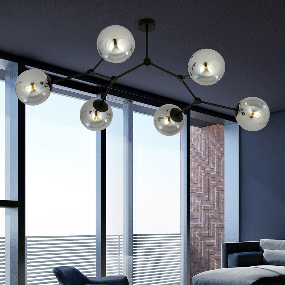 Plafoniera SPACE 6 neagra cu abajur grafit