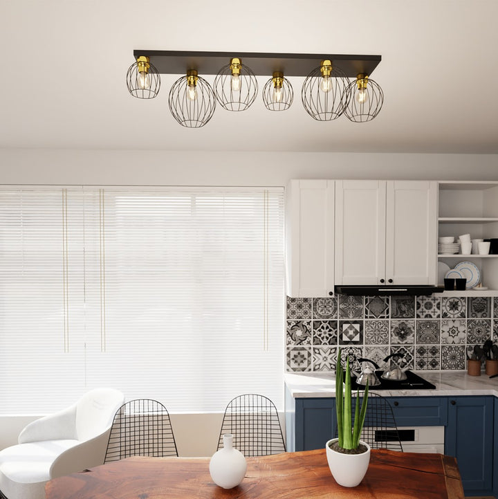 Plafoniera NEST 6 neagra cu auriu