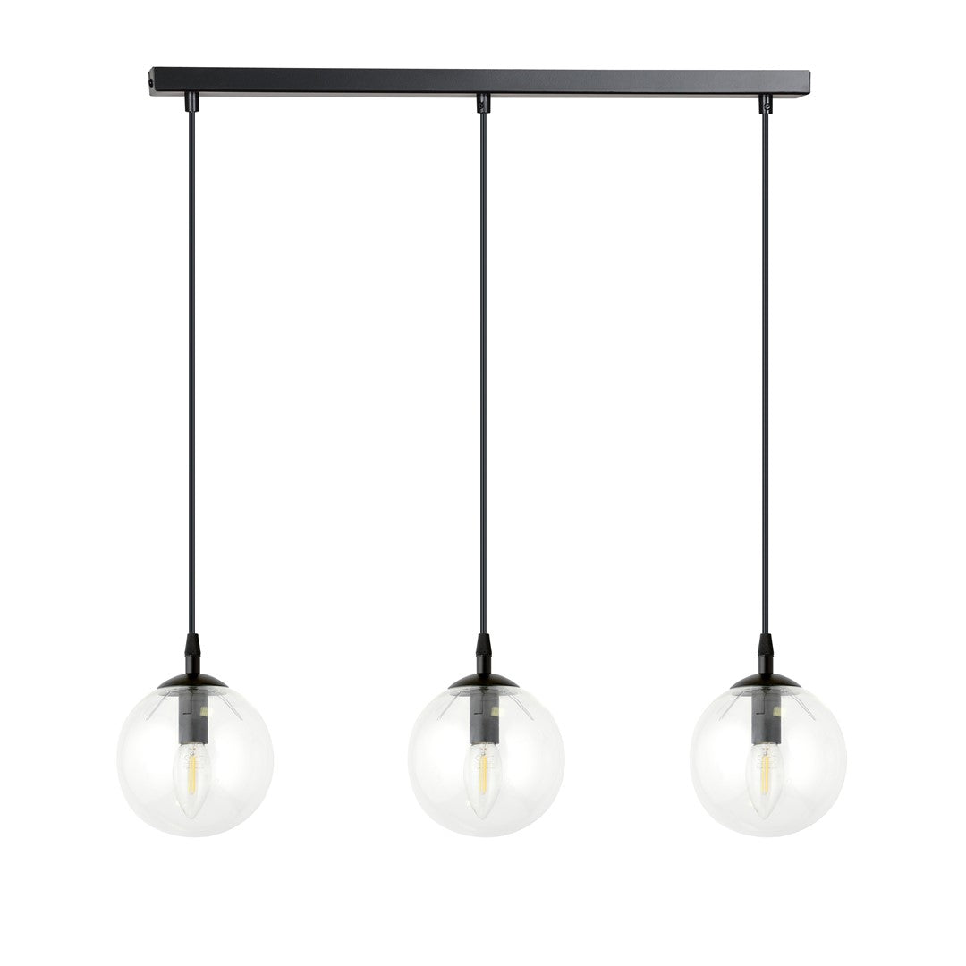 Lustra suspendata cu 3 pendule COSMO 3 neagra cu abajur transparent