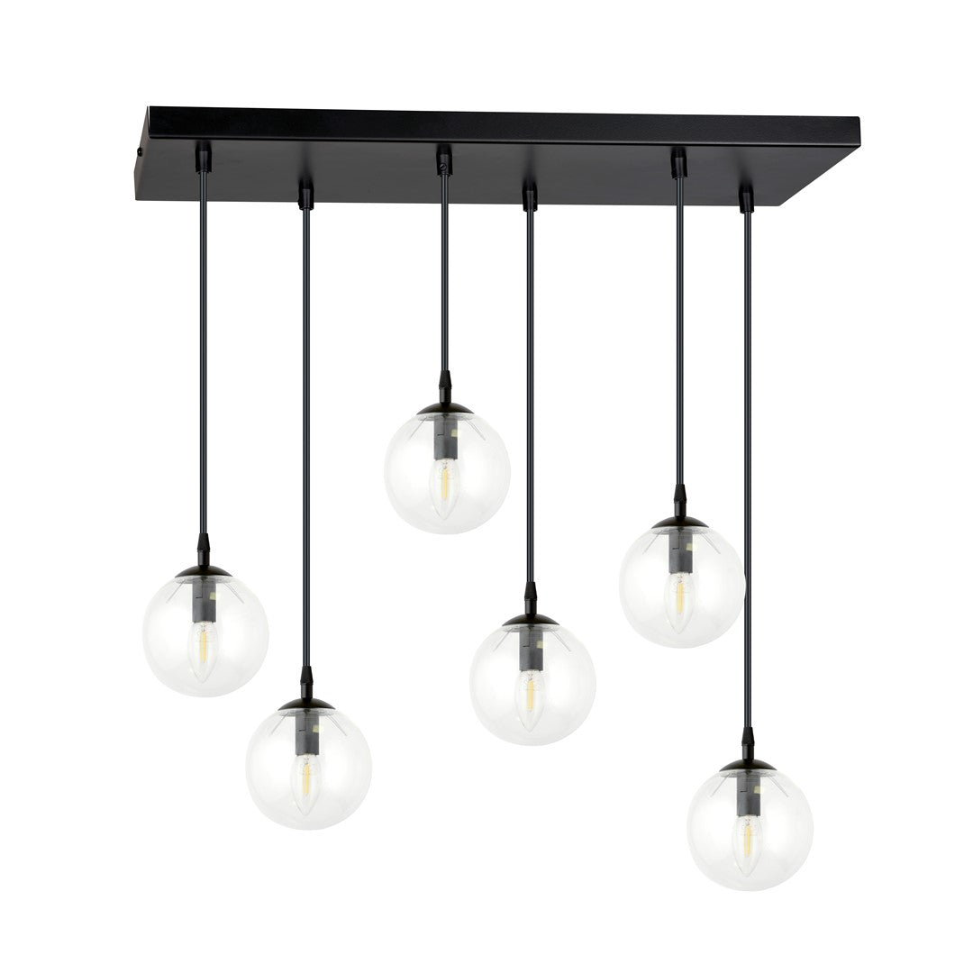 Lustra suspendata COSMO 6 neagra cu abajur transparent