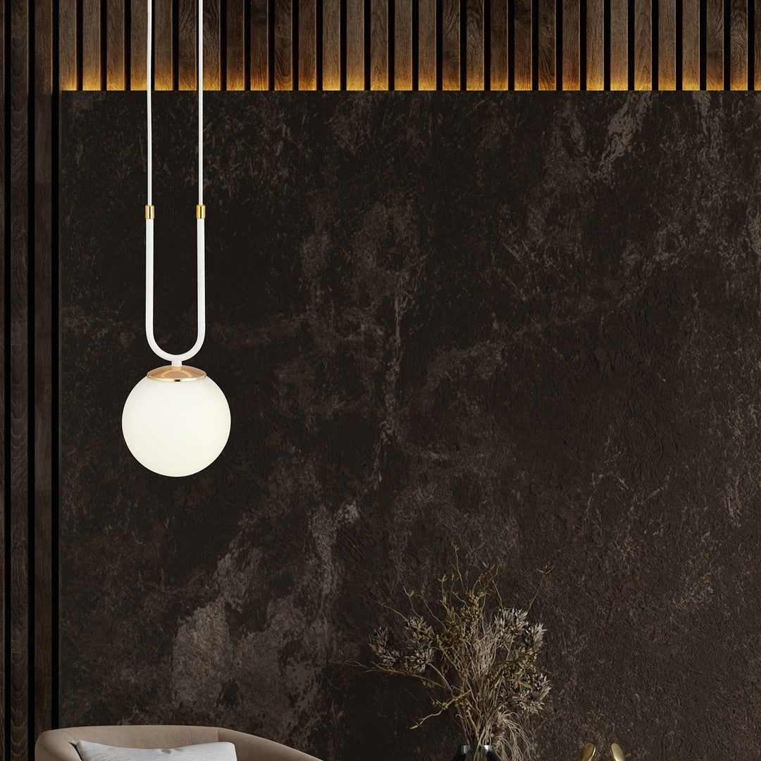 Pendul GLAM 1 alb cu abajur opal