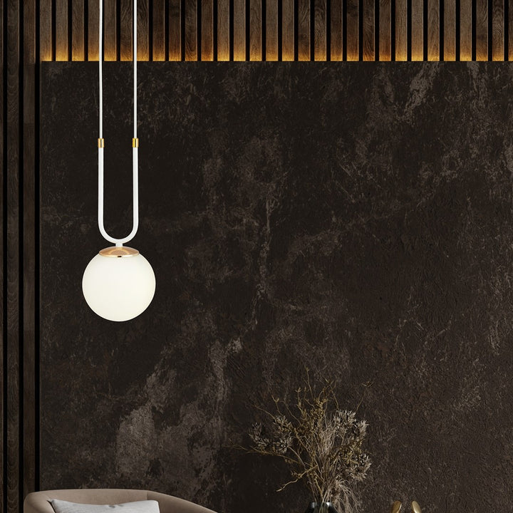 Pendul GLAM 1 alb cu abajur opal